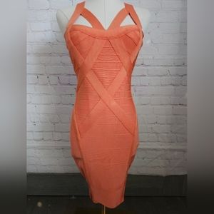 Celeb Boutique Bandage Midi Dress | Coral Color | Size Small | NWT